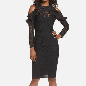 Elegant Black Lace Cold Shoulder Dress